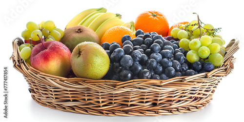Ripe Juicy Fruits Basket Isolated On white background