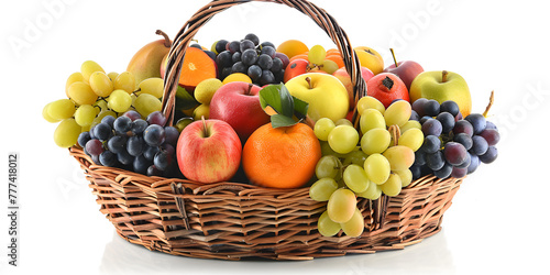 Ripe Juicy Fruits Basket Isolated On white background