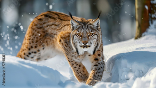 Canada lynx walking on snow