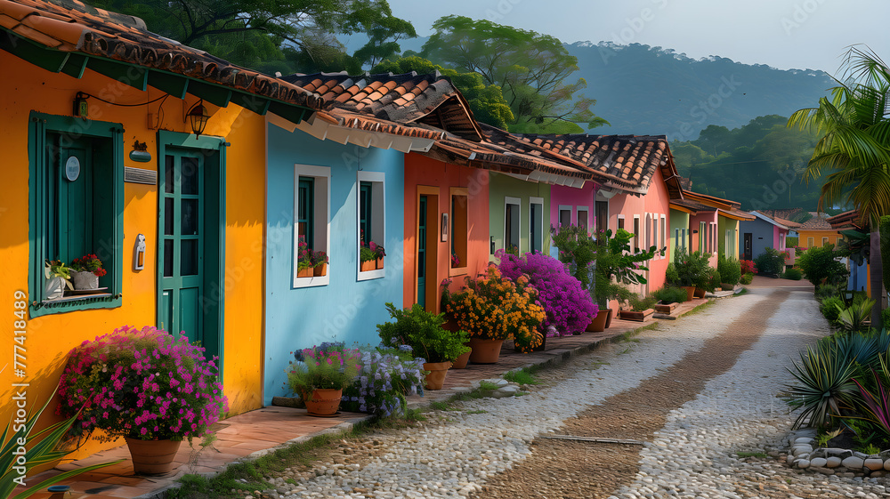 Obraz premium stone street of a historic city with old houses of different colors