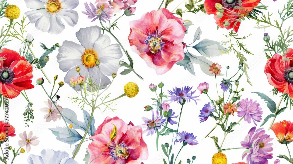 Seamless pattern with watercolor hand drawn gentle summer flowers. Stock illustration. Natural artwork. Seamless pattern with watercolor hand drawn gentle summer flowers. Stock illustration. Natural artwork.