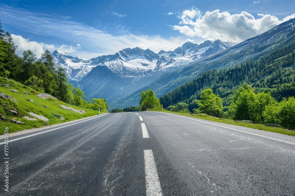 Asphalt road in Austria, Alps in a summer day