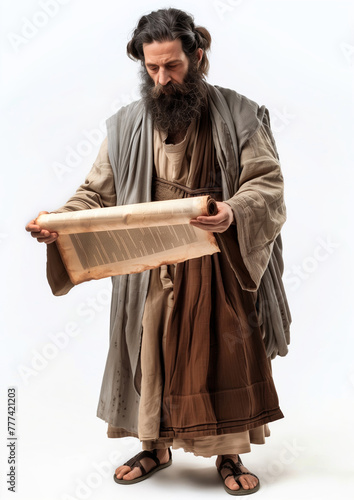 A Jewish man in traditional dress reading the holy scriptures in an ancient manuscript © SVasco