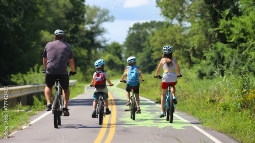 Wallpaper Mural A family of four is riding bicycles down a road passing good moments Torontodigital.ca