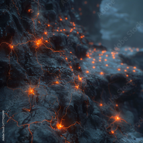 Macrophotography of glittering Neurons in dark photo