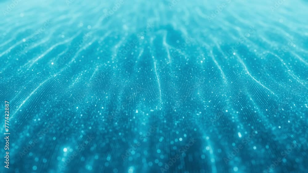 Seamless reversable loop with wave of blinking dots flying through space. Loopable abstract light blue background. AI, cyberspace,big data transfer,metaverse. Consciousness and artificial intelligence