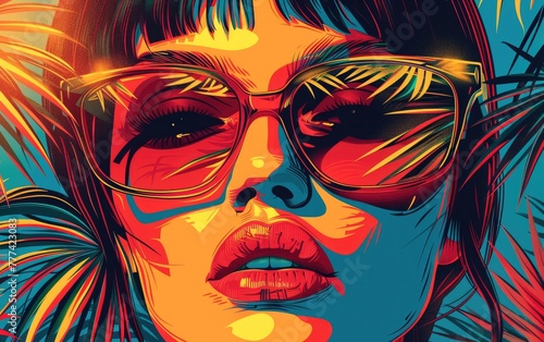 A Women Wearing Sunglass in the Style of Pop Art
