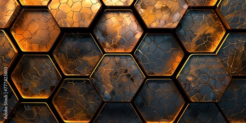 Fototapeta Naklejka Na Ścianę i Meble -  Wall made of hexagonal blocks in a brown color. The wall is made of wood and has a rustic look