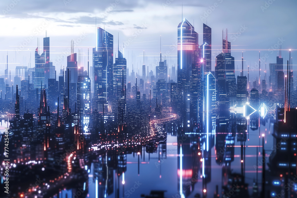 An infrastructure of smart cities with futuristic data advanced communications, in conjunction with wireless global internet network connection AI Generative