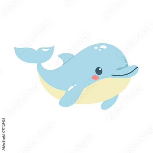 Hand drawn cute dolphin. Marine life animals. Template for stickers, baby shower, greeting cards and invitation. Isolated vector illustration. 