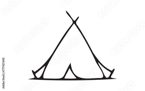 tent. lodge. a wooden house. overnight stay. hike. camping. walking. park. vector. doodle. on a white background. black lines. walk.