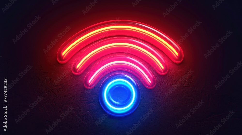 red and blue neon wifi icon, on a dark background, banner red and blue neon wifi icon, on a dark background, banner