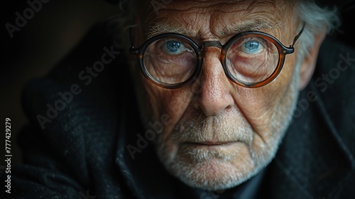 Portrait of an old man with glasses. Close-up