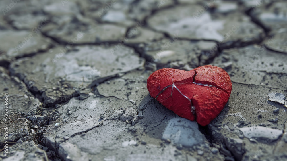 Obraz premium heart on the ground, cracked concrete, heartbroken