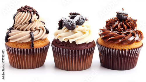 Chocolate cupcakes isolated on white background. Sweet cupcakes.