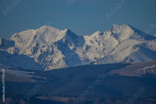 snow covered mountains, Fagaras Mountains, viewpoint from Cozia Mountains, Romania