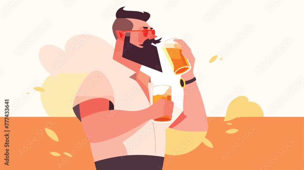 Man with cigarette and beer on hand. summer charact