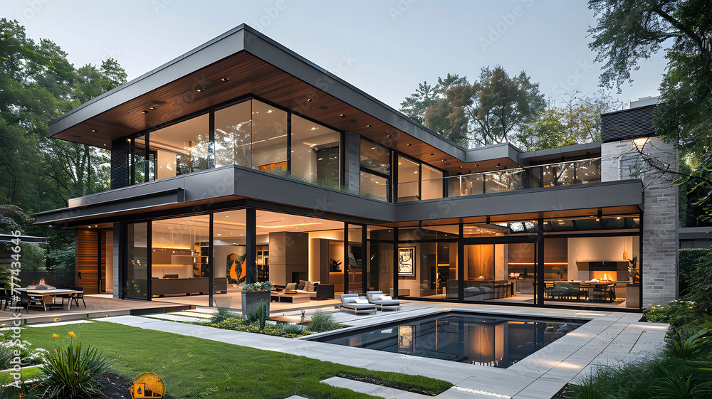 Brazilian house with modern architecture, with glass, swimming pool and outdoor environment Brazilian house with modern architecture, with glass, swimming pool and outdoor environment