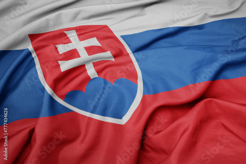 waving colorful national flag of slovakia. photo