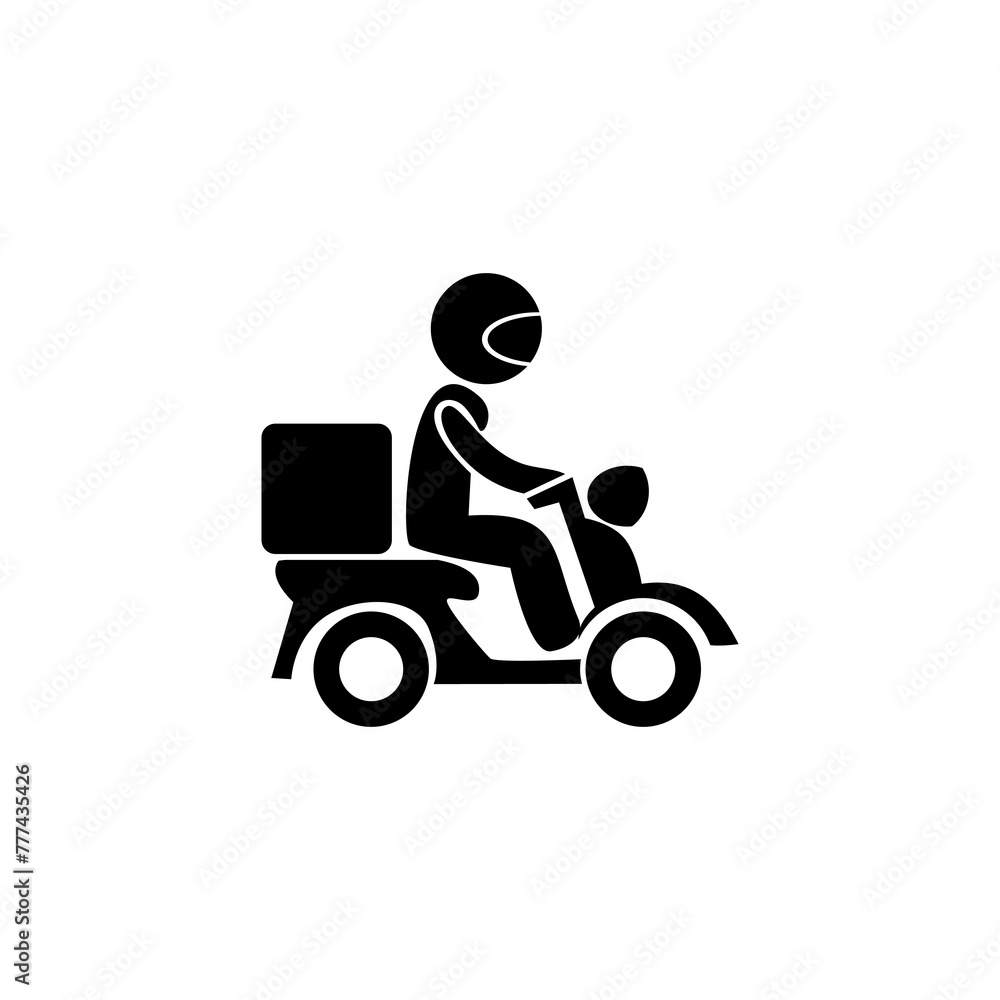 Courier template vector illustration. Scooter delivery service silhouette logo.