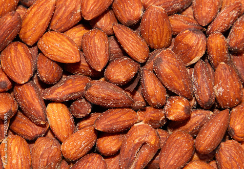 close up of many roasted almonds