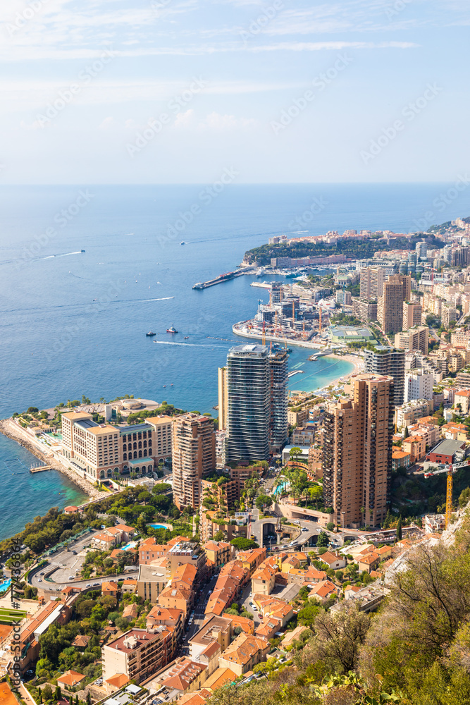 Monte Carlo - panoramic view of the city. Monaco port and skyline.