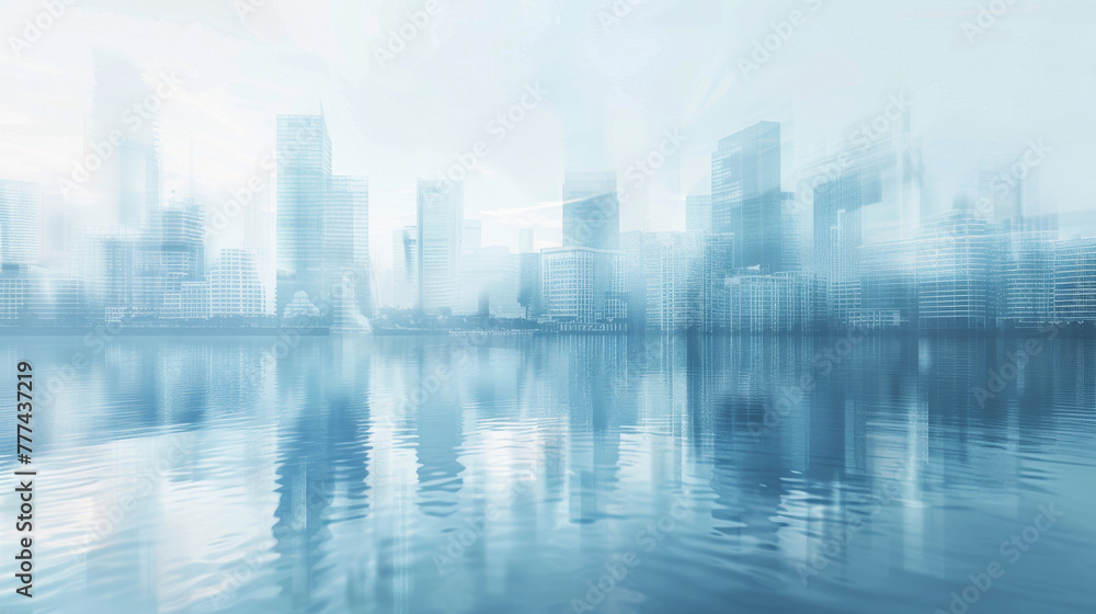 A blurred photograph of an urban skyline, with the focus on reflections in water and glass buildings. A blurred photograph of an urban skyline, with the focus on reflections in water and glass buildings.