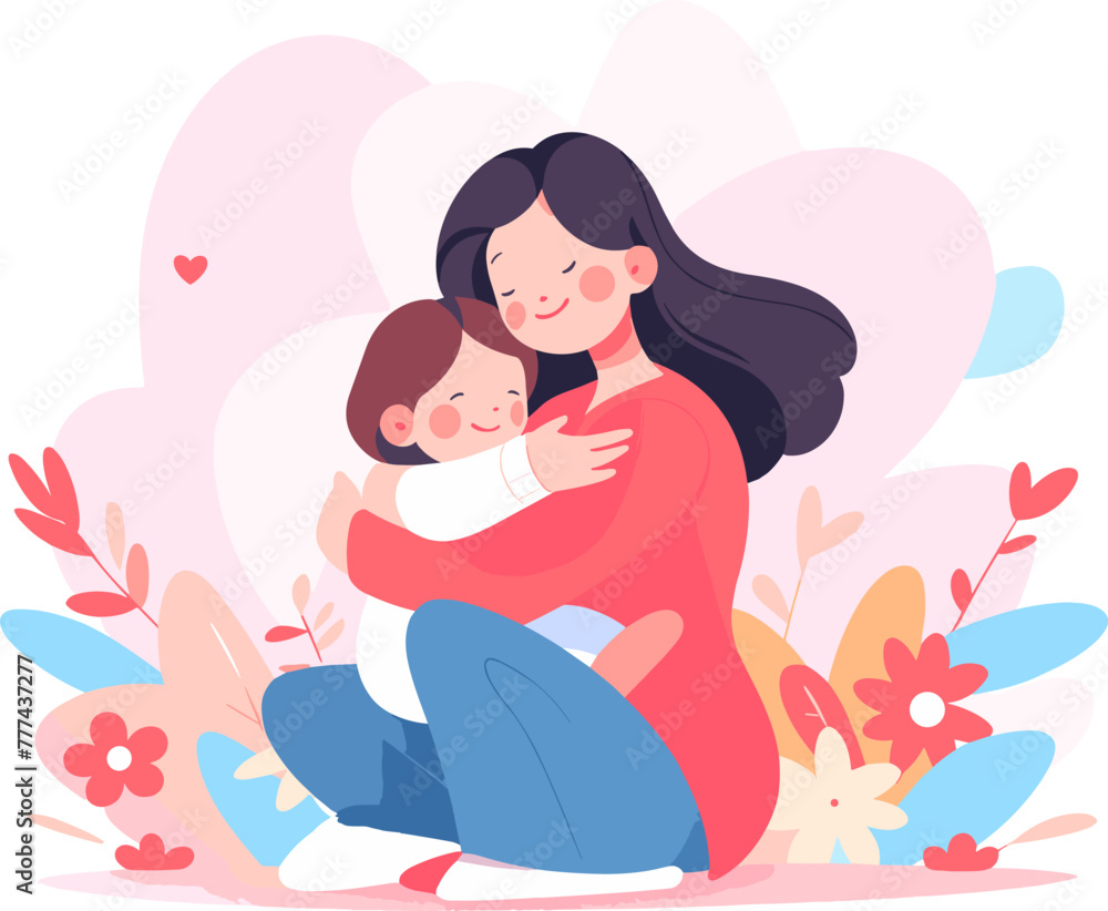 A heartwarming illustration of a mother hugging her child. Happy mothers international day holiday. Flat vector illustration. A heartwarming illustration of a mother hugging her child. Happy mothers international day holiday. Flat vector illustration.