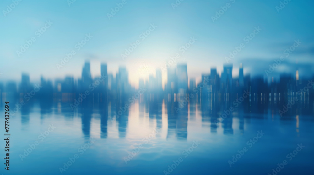 Abstract blurry blue cityscape background, blurred abstract city skyline, blurred urban reflection in water surface. Abstract blurry blue cityscape background, blurred abstract city skyline, blurred urban reflection in water surface.