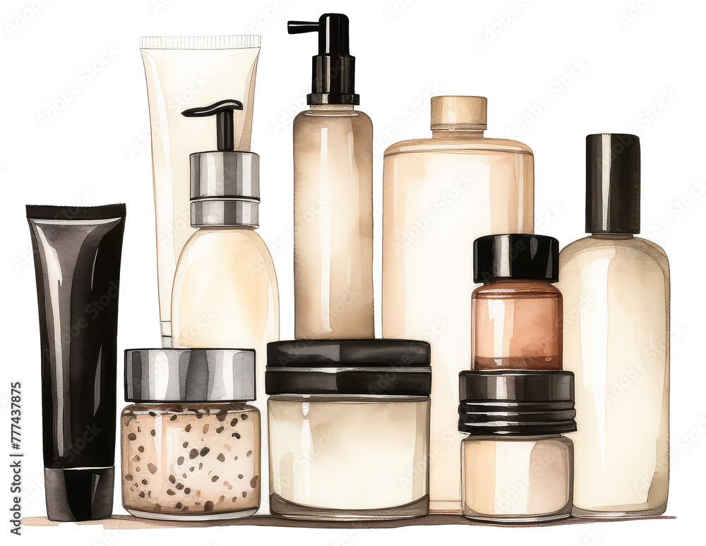 Assorted collection of skincare product bottles Assorted collection of skincare product bottles