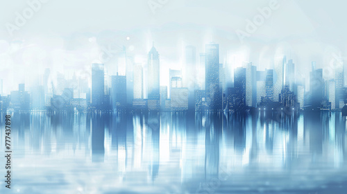 Abstract blurry blue cityscape background  blurred city landscape with skyscrapers and buildings.