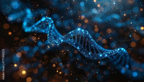 A computergenerated image of a DNA strand on a dark background resembling an electric blue coral reef, representing marine biology and the diverse organisms in the underwater world © RichWolf