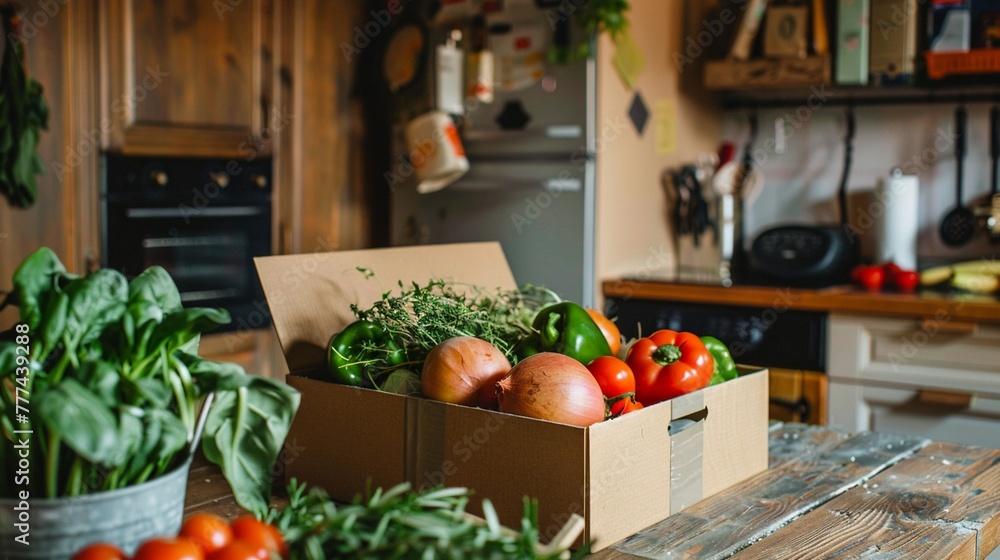 Promoting Sustainable Kitchen Practices: Food Box on Table Promoting Sustainable Kitchen Practices: Food Box on Table