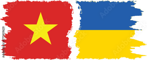 Ukraine and Vietnam grunge flags connection vector