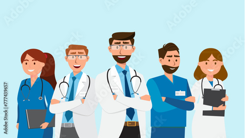 Group of hospital standing together. set of female male characters of doctors, surgeons and nurses.medical staff group of doctors and nurses.