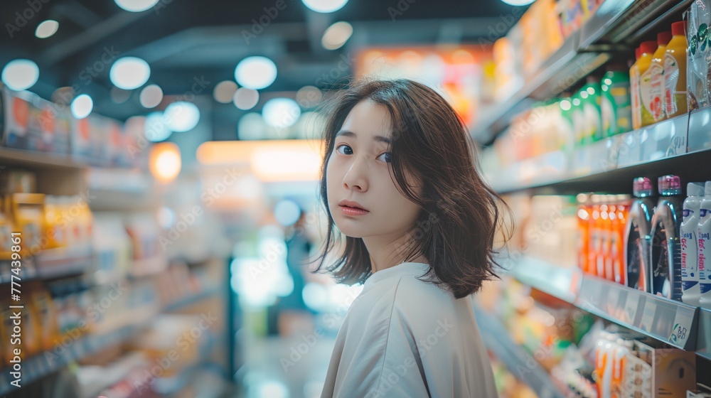 a woman standing in a grocery store