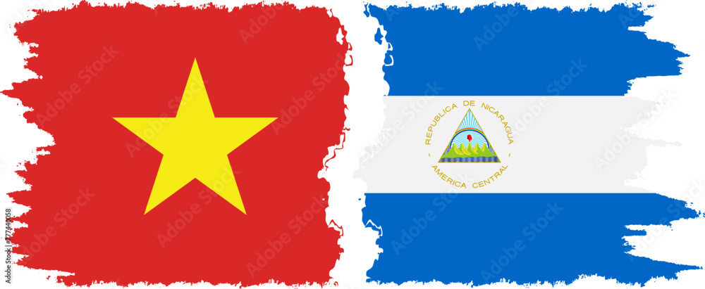 Nicaragua and Vietnam grunge flags connection vector Nicaragua and Vietnam grunge flags connection vector