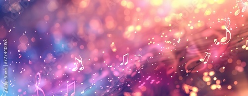 A group of musical notes floating in the air on a colorful background