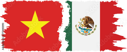 Mexico and Vietnam grunge flags connection vector
