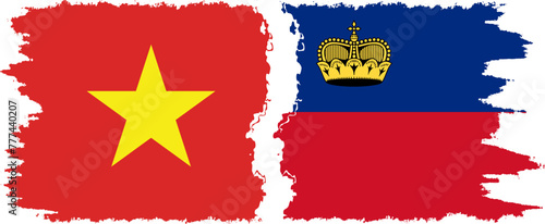 Liechtenstein and Vietnam grunge flags connection vector