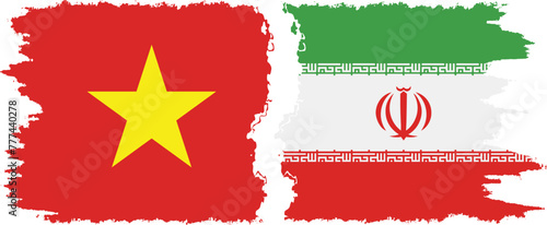 Iran and Vietnam grunge flags connection vector