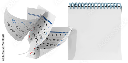 calendar days years months  flying pages days pass next - 3d rendering