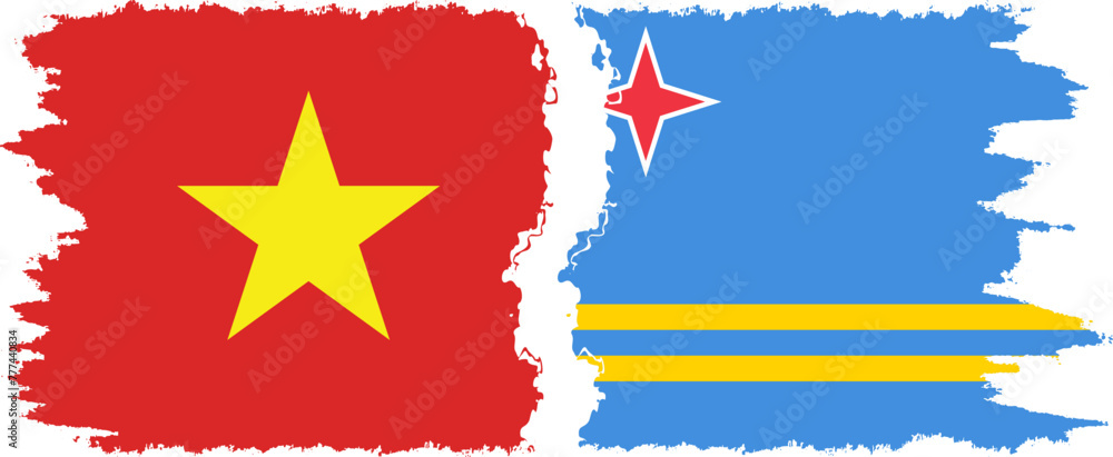 Aruba and Vietnam grunge flags connection vector Aruba and Vietnam grunge flags connection vector