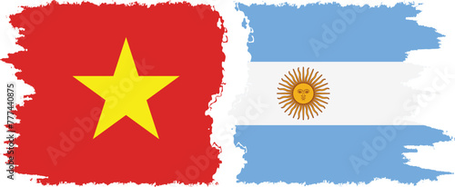 Argentina and Vietnam grunge flags connection vector