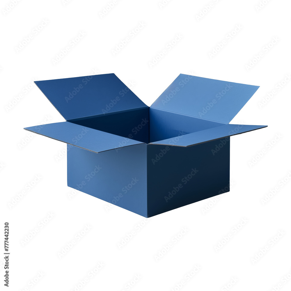 A blue cardboard box with a white background A blue cardboard box with a white background