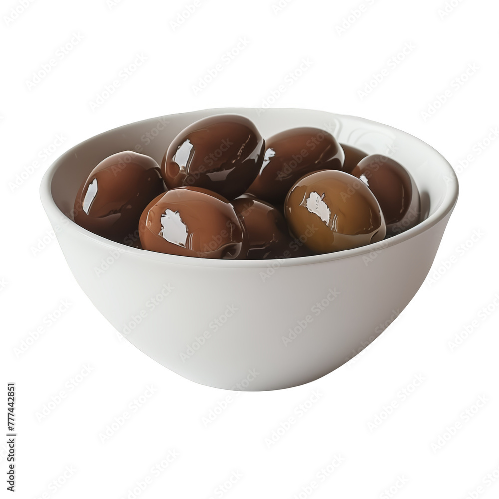 A bowl of olives is sitting on a white background A bowl of olives is sitting on a white background