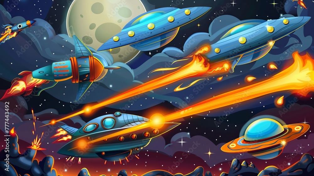 Cartoon Space War: Aliens, UFOs, Rockets, Missiles