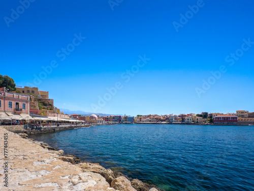 Old Venetian port town in Greece on a clear day (Chania, Crete, Greece)