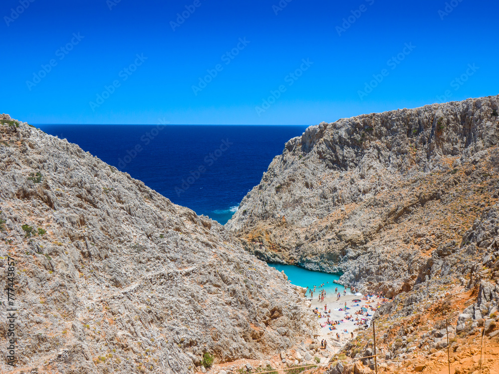 Beach with clear water between cliffs (Seitan Limania, Crete, Greece)