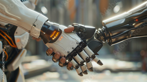modern humanoid robots handshake 